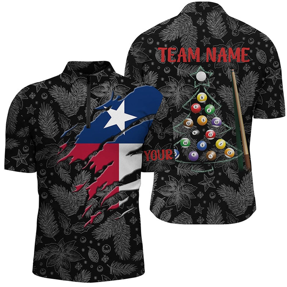 Billiard Polo Shirts, Merry Christmas Texas Flag Billiard Polo Shirts Custom Patriotic Billiard Christmas Shirts, Billiards Team Shirts