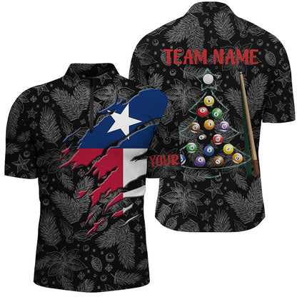 Billiard Polo Shirts, Merry Christmas Texas Flag Billiard Polo Shirts Custom Patriotic Billiard Christmas Shirts, Billiards Team Shirts