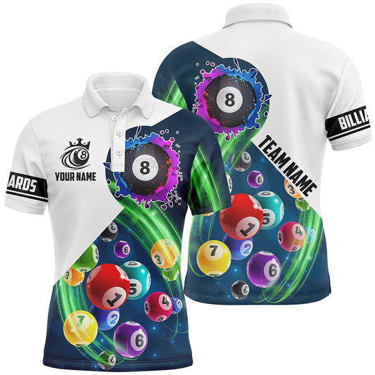 Billiard Polo Shirts, Multicolor Billiard Balls Custom Name 3D Polo Shirts, Personalized Ball 8 Team Shirts, Billiards Team Shirts