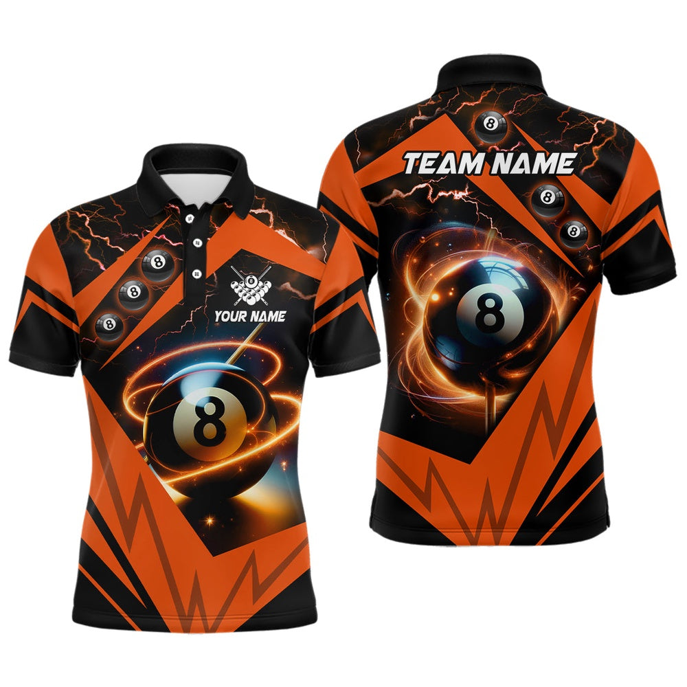 Billiard Polo Shirts, Orange 8 Ball Pool Billiard Jersey Custom Billiard Polo Shirts Team League Billiard Shirts, Billiards Team Shirts