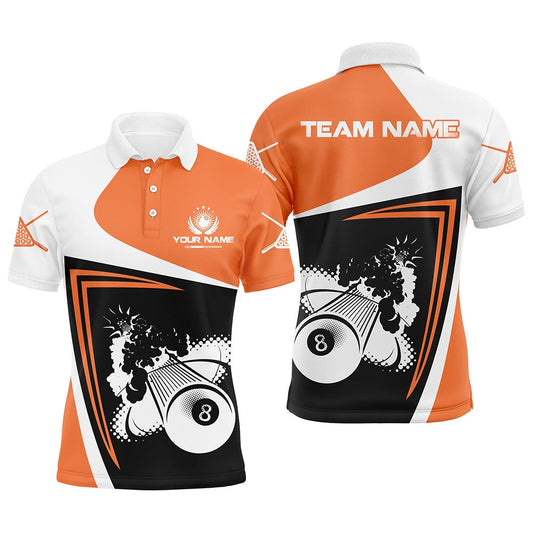 Billiard Polo Shirts, Orange Billiards Boom 8 Ball Custom Name Polo Shirts, Best Custom Funny Billiards Shirts, Billiards Team Shirts