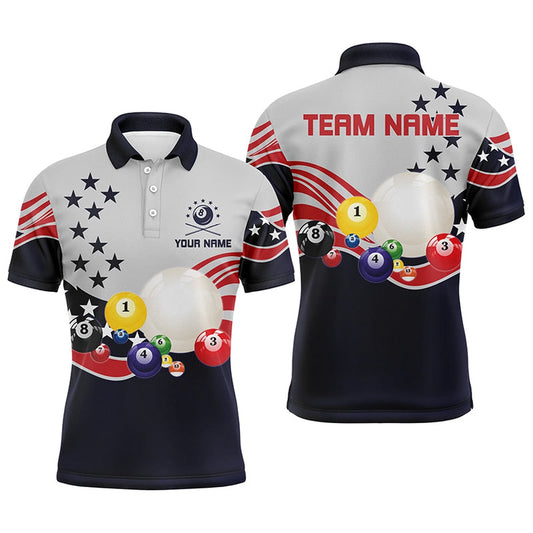 Billiard Polo Shirts, Patriotic Billiard American Style Customized Polo Shirts, Custom USA Flag Pool Team, Billiards Team Shirts