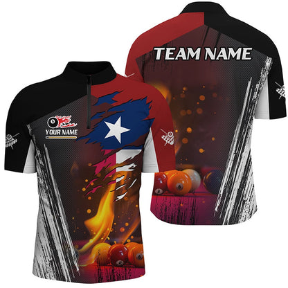 Billiard Polo Shirts, Patriotic Texas Flag Billiard Balls Fire Flame Custom Billiard Polo Shirt, Billiard Team Jersey, Billiards Team Shirts