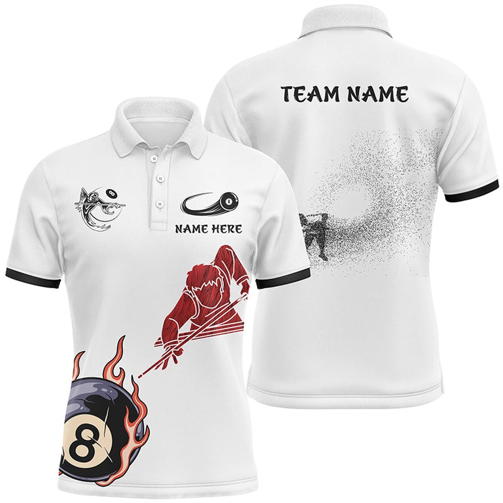 Billiard Polo Shirts, Personalize Flaming 8 Ball Billiard Shirts, Custom Billiard Polo Shirts For Pool Lover, Billiards Team Shirts