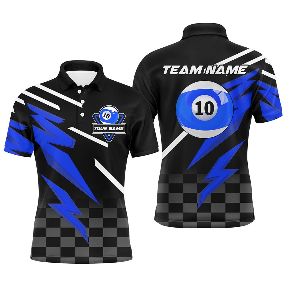 Billiard Polo Shirts, Personalized 10 Ball Pool Tournat Billiards Shirts, 10 Ball Billiard Blue Team Jerseys, Billiards Team Shirts