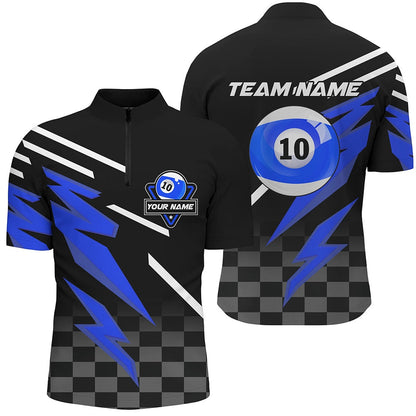 Billiard Polo Shirts, Personalized 10 Ball Pool Tournat Billiards Shirts, 10 Ball Billiard Blue Team Jerseys, Billiards Team Shirts