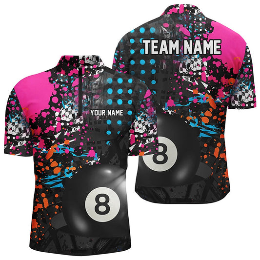Billiard Polo Shirts, Personalized 3D 8 Ball Pool Grunge Colorful Polo Shirts, Billiards Pool Shirts, Billiards Team Shirts