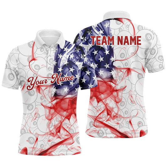 Billiard Polo Shirts, Personalized 3D American Flag Performance 8 Ball Billiard Polo Shirts Custom Patriotic Gifts, Billiards Team Shirts