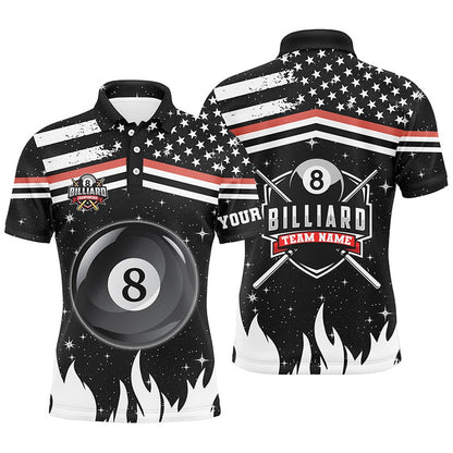 Billiard Polo Shirts, Personalized 3D Billiard 8 Ball Pool Polo Shirts Custom Patriotic Us Flag Billiard Shirts, Billiards Team Shirts