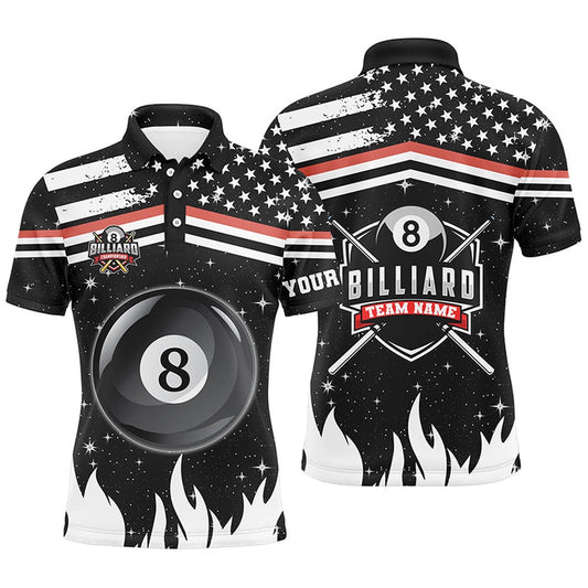 Billiard Polo Shirts, Personalized 3D Billiard 8 Ball Pool Polo Shirts Custom Patriotic Us Flag Billiard Shirts, Billiards Team Shirts
