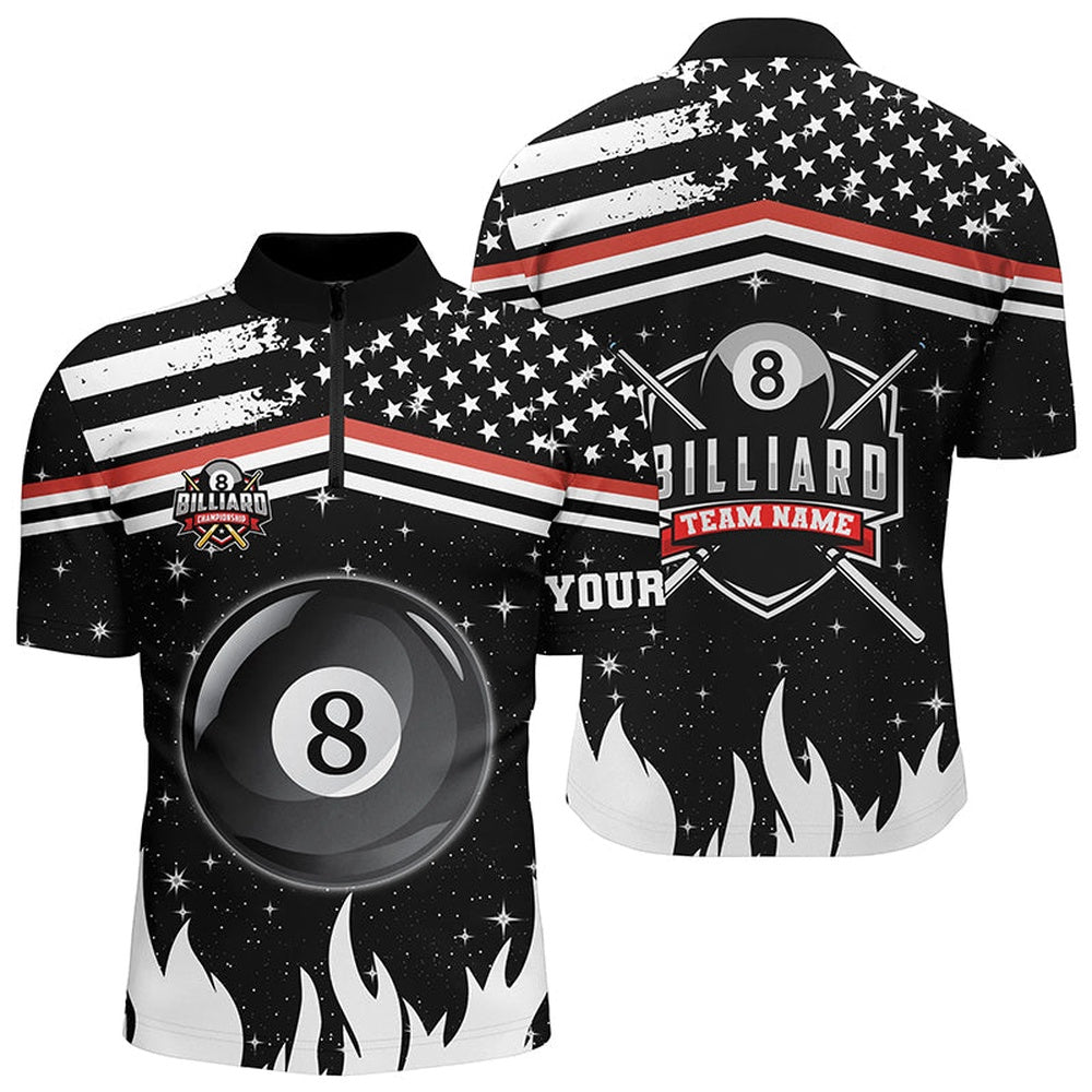 Billiard Polo Shirts, Personalized 3D Billiard 8 Ball Pool Polo Shirts Custom Patriotic Us Flag Billiard Shirts, Billiards Team Shirts