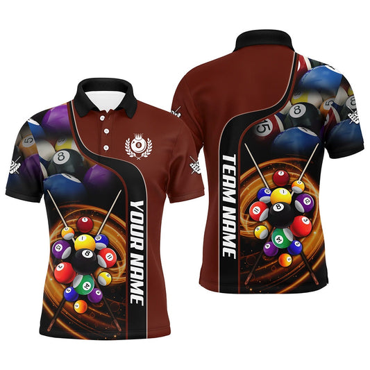 Billiard Polo Shirts, Personalized 3D Billiard Balls Red Dark Custom Billiard Shirts, Billiard Team Jersey Attire, Billiards Team Shirts
