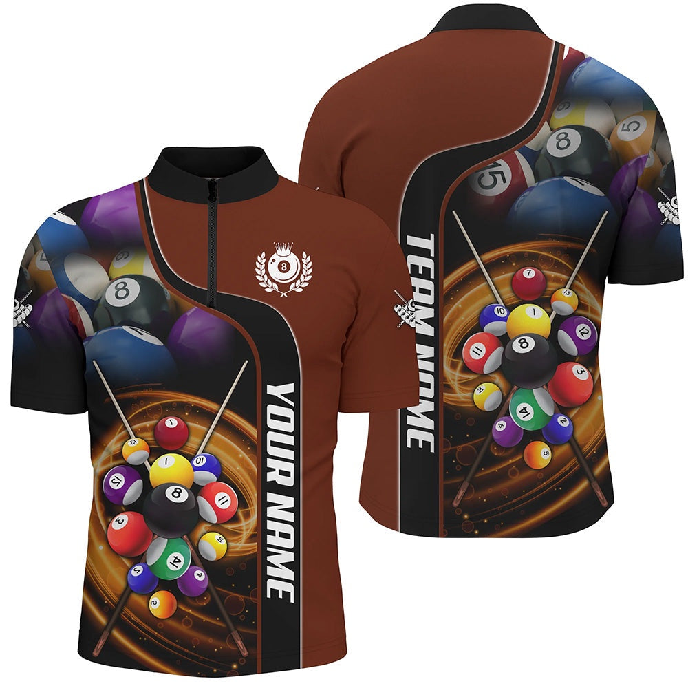 Billiard Polo Shirts, Personalized 3D Billiard Balls Red Dark Custom Billiard Shirts, Billiard Team Jersey Attire, Billiards Team Shirts