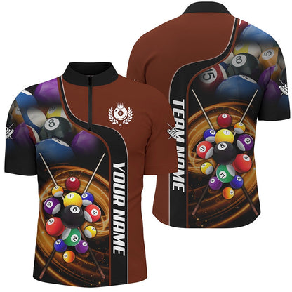 Billiard Polo Shirts, Personalized 3D Billiard Balls Red Dark Custom Billiard Shirts, Billiard Team Jersey Attire, Billiards Team Shirts