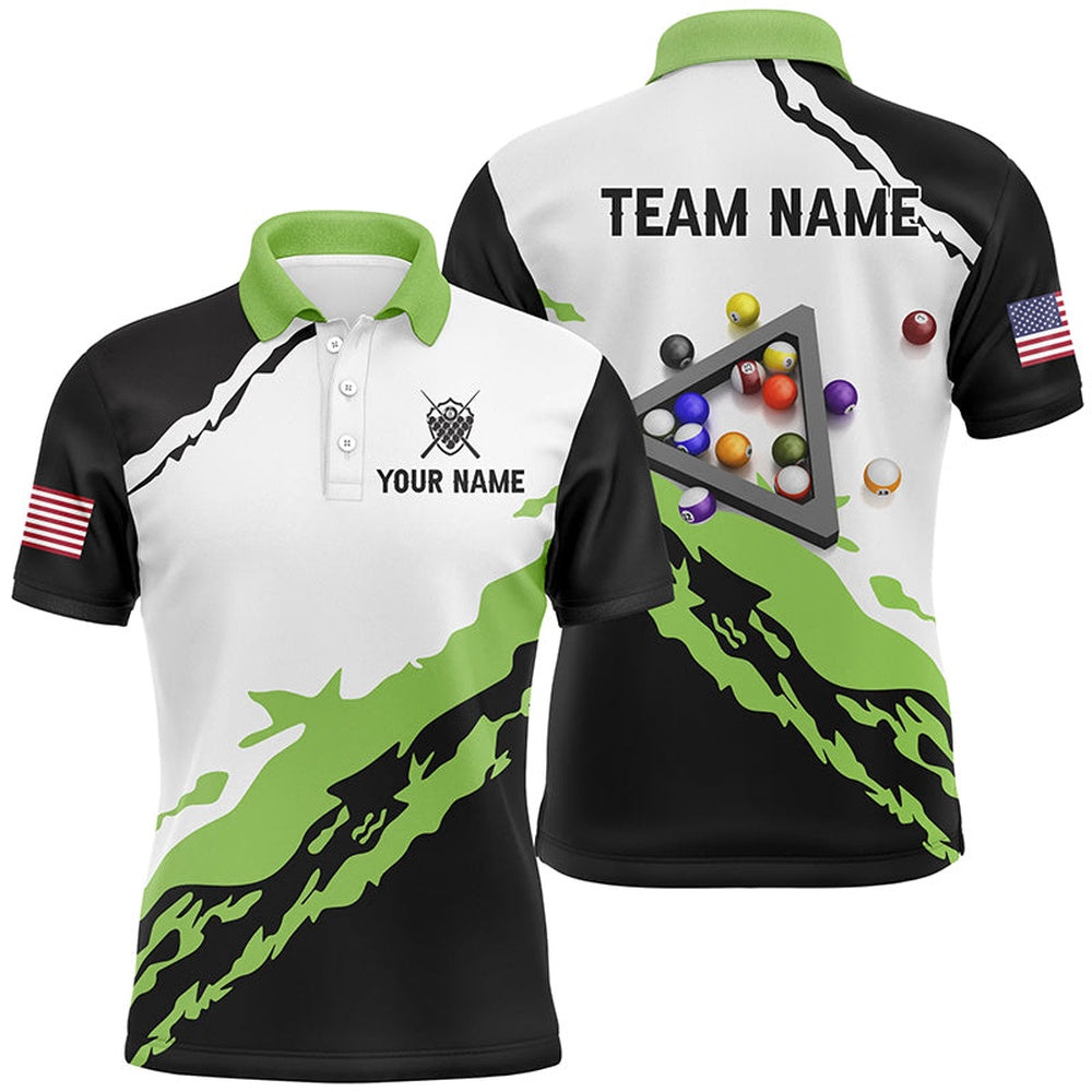 Billiard Polo Shirts, Personalized 3D Black Green Billiard Balls Polo Shirts Custom Team Name Billiard Jerseys, Billiards Team Shirts
