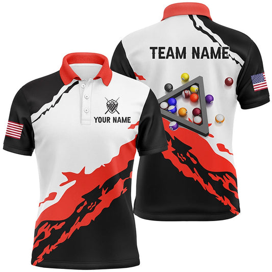 Billiard Polo Shirts, Personalized 3D Black Red Billiard Balls Polo Shirts Custom Team Name Billiard Jerseys, Billiards Team Shirts