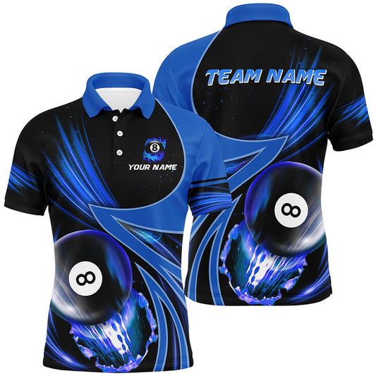 Billiard Polo Shirts, Personalized 3D Blue Jerseys Billiard 8 Ball Polo Shirts Custom Team League Billiard Shirts, Billiards Team Shirts