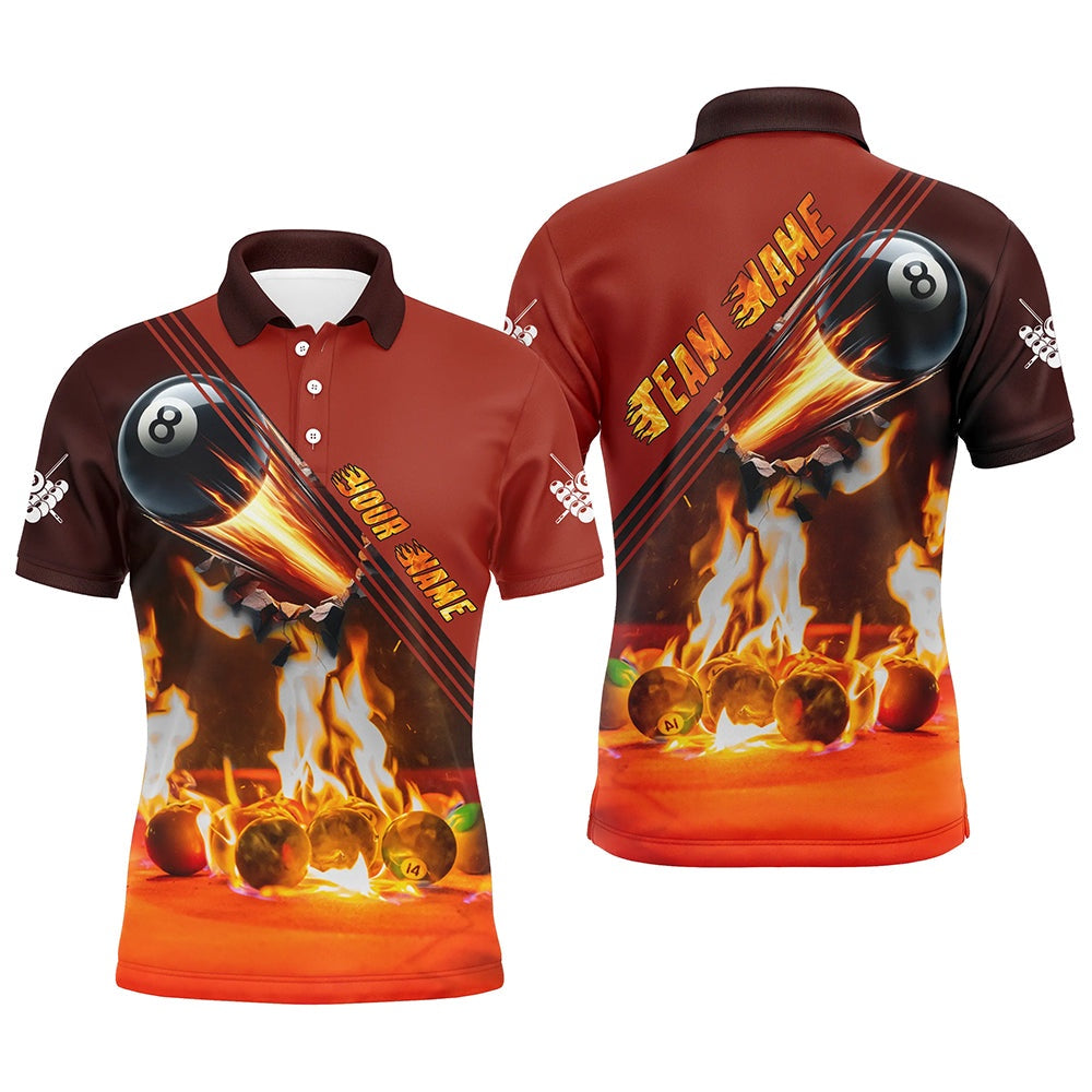 Billiard Polo Shirts, Personalized 3D Fire Billiard Balls Polo Shirts Custom 8 Ball Pool Billiard Attire Jerseys, Billiards Team Shirts