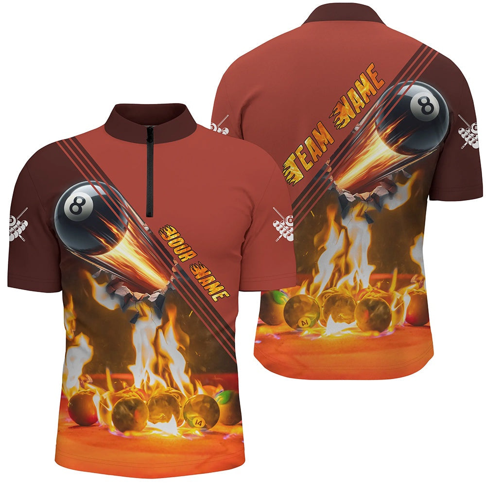 Billiard Polo Shirts, Personalized 3D Fire Billiard Balls Polo Shirts Custom 8 Ball Pool Billiard Attire Jerseys, Billiards Team Shirts