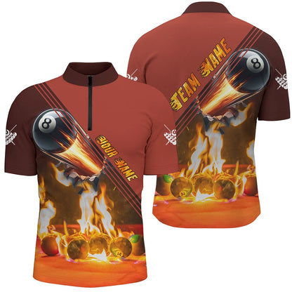 Billiard Polo Shirts, Personalized 3D Fire Billiard Balls Polo Shirts Custom 8 Ball Pool Billiard Attire Jerseys, Billiards Team Shirts