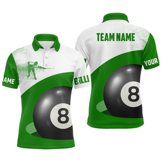Billiard Polo Shirts, Personalized 3D Funny Billiard 8 Ball Pool Green Polo Shirts, Custom Player Billiards Jerseys, Billiards Team Shirts