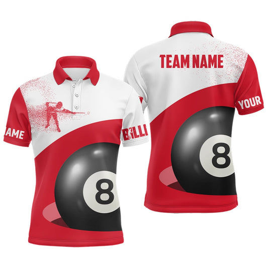 Billiard Polo Shirts, Personalized 3D Funny Billiard 8 Ball Pool Red Polo Shirts, Custom Player Billiards Jerseys, Billiards Team Shirts