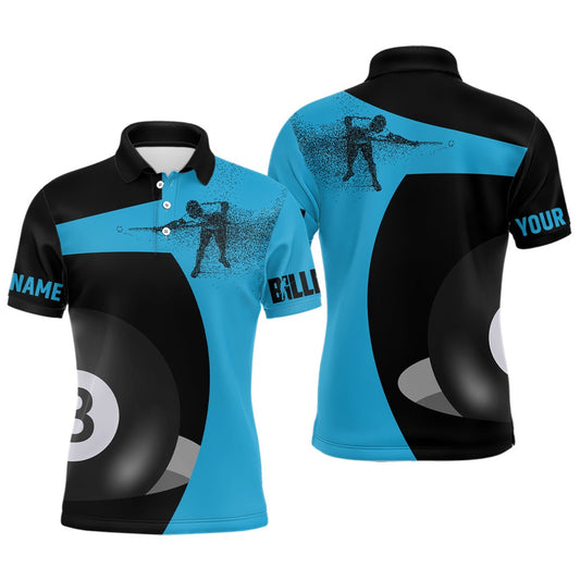 Billiard Polo Shirts, Personalized 3D Funny Billiard Player 8 Ball Pool Blue Black Polo Shirts, Billiards Jerseys, Billiards Team Shirts