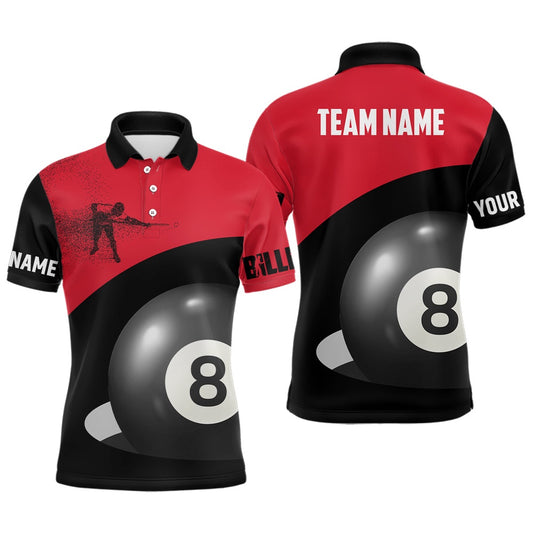 Billiard Polo Shirts, Personalized 3D Funny Billiard Player 8 Ball Pool Red Black Polo Shirts, Billiards Jerseys, Billiards Team Shirts