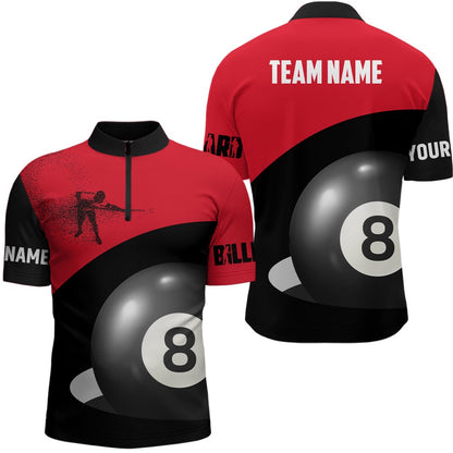 Billiard Polo Shirts, Personalized 3D Funny Billiard Player 8 Ball Pool Red Black Polo Shirts, Billiards Jerseys, Billiards Team Shirts