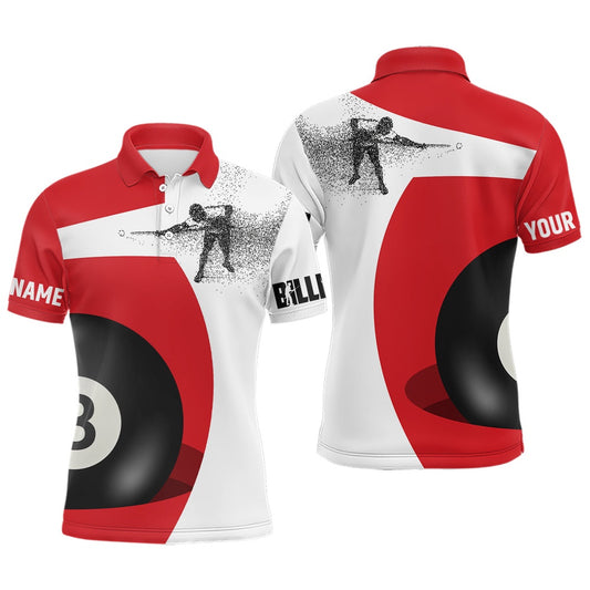 Billiard Polo Shirts, Personalized 3D Funny Billiard Player 8 Ball Pool Red White Polo Shirts, Billiards Jerseys, Billiards Team Shirts