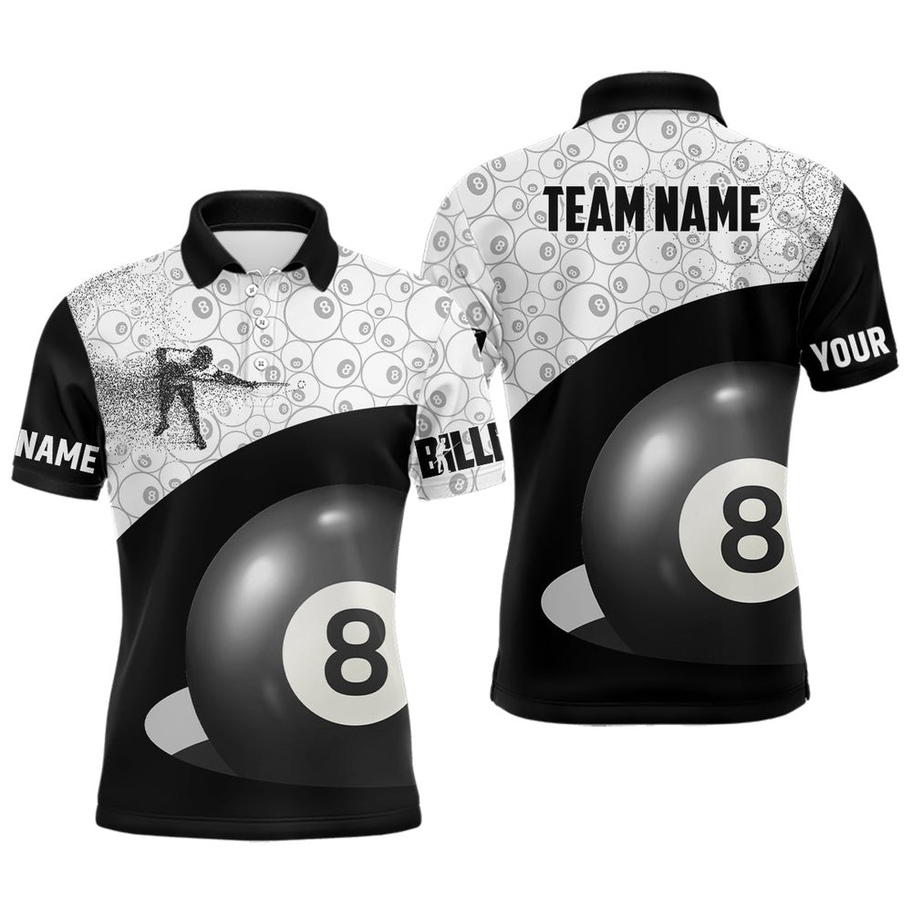 Billiard Polo Shirts, Personalized 3D Funny Billiard Player Polo Shirts, Custom 8 Ball Pattern Billiards Jerseys, Billiards Team Shirts