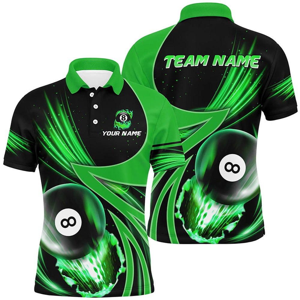 Billiard Polo Shirts, Personalized 3D Green Jerseys Billiard 8 Ball Polo Shirts Custom Team League Billiard Shirts, Billiards Team Shirts