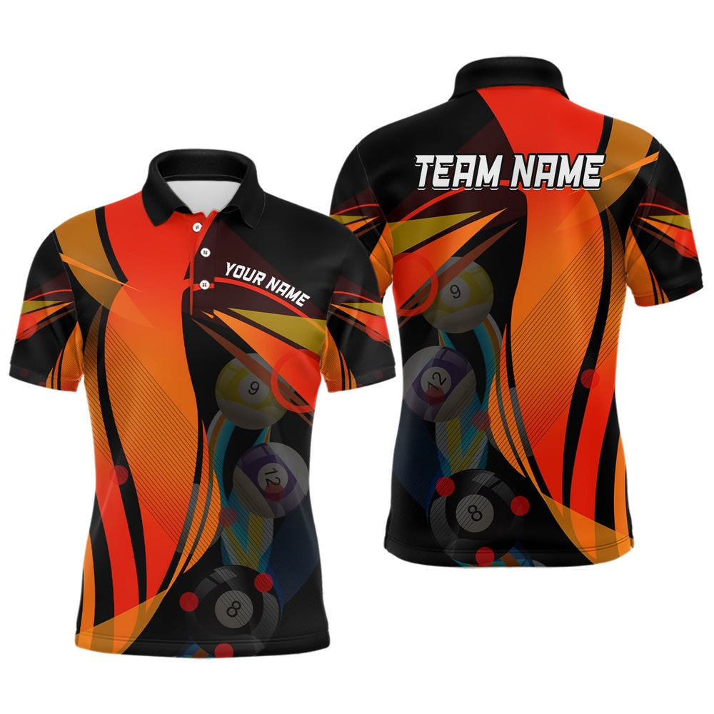 Billiard Polo Shirts, Personalized 3D Orange Billiard Balls Polo Shirts Custom Billiard Pool League Shirts, Billiards Team Shirts