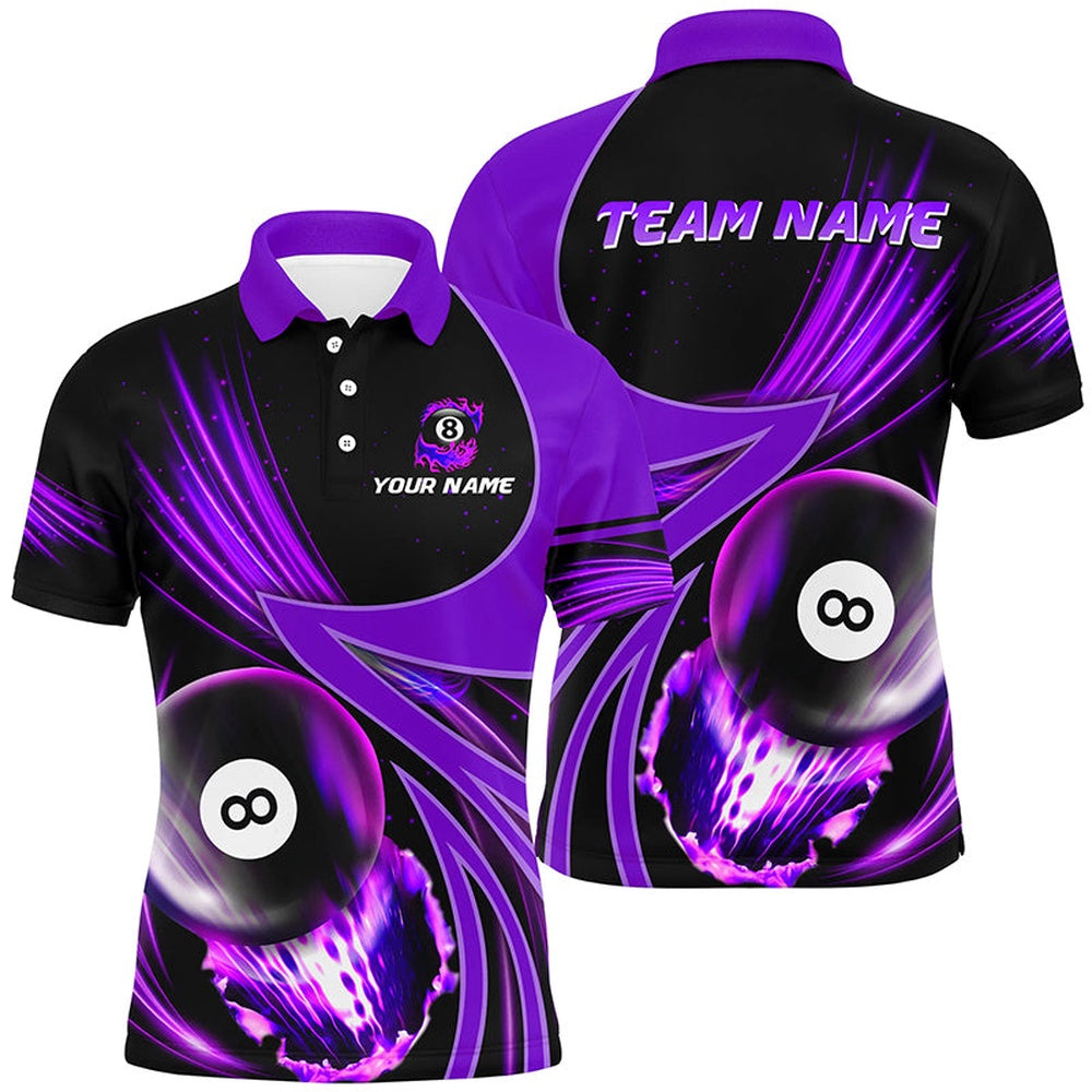 Billiard Polo Shirts, Personalized 3D Purple Jerseys Billiard 8 Ball Polo Shirts Custom Team League Billiard Shirts, Billiards Team Shirts