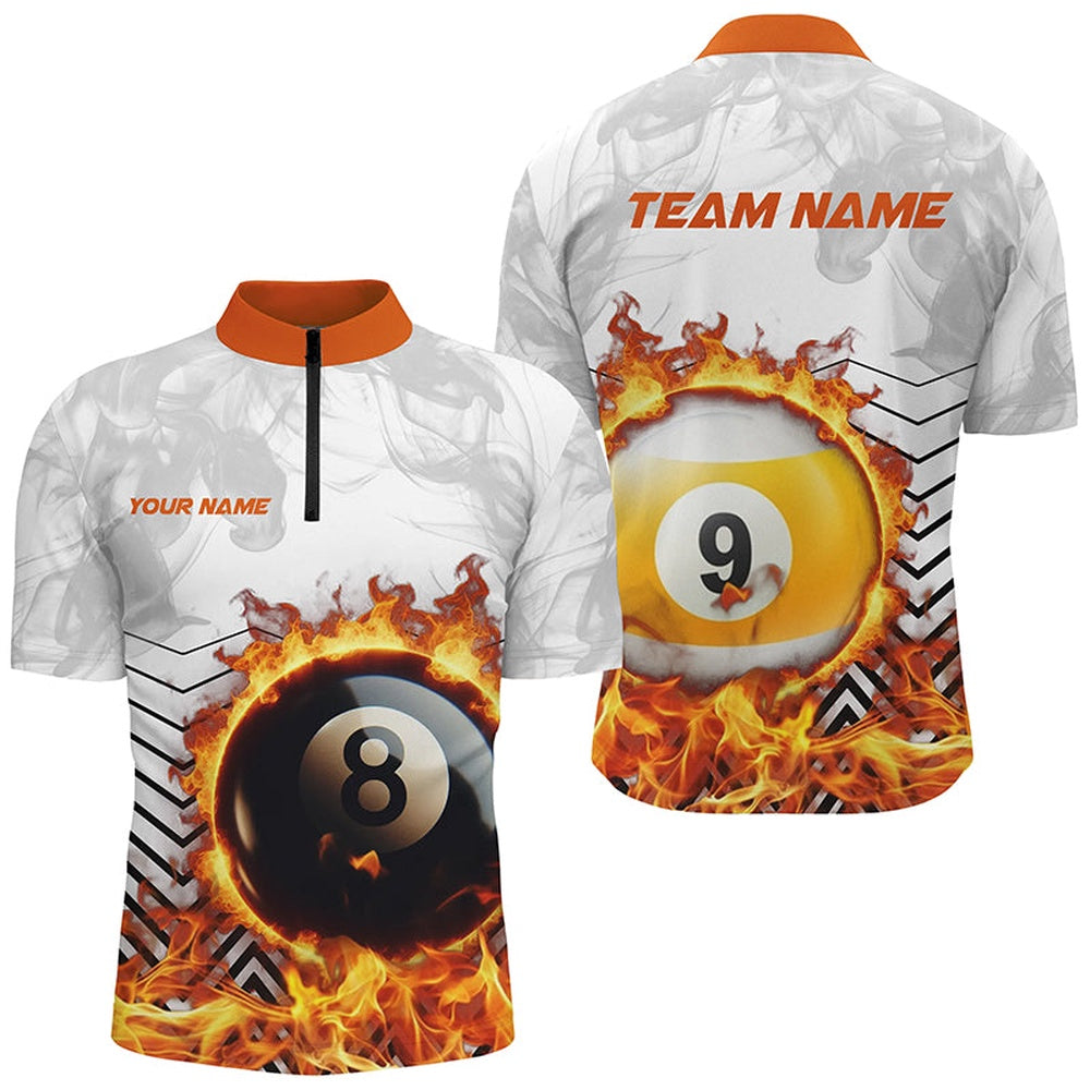 Billiard Polo Shirts, Personalized 8 Ball & 9 Ball Fire Flame Smoke Billiard Shirts, Billiard Apparel For Team, Billiards Team Shirts