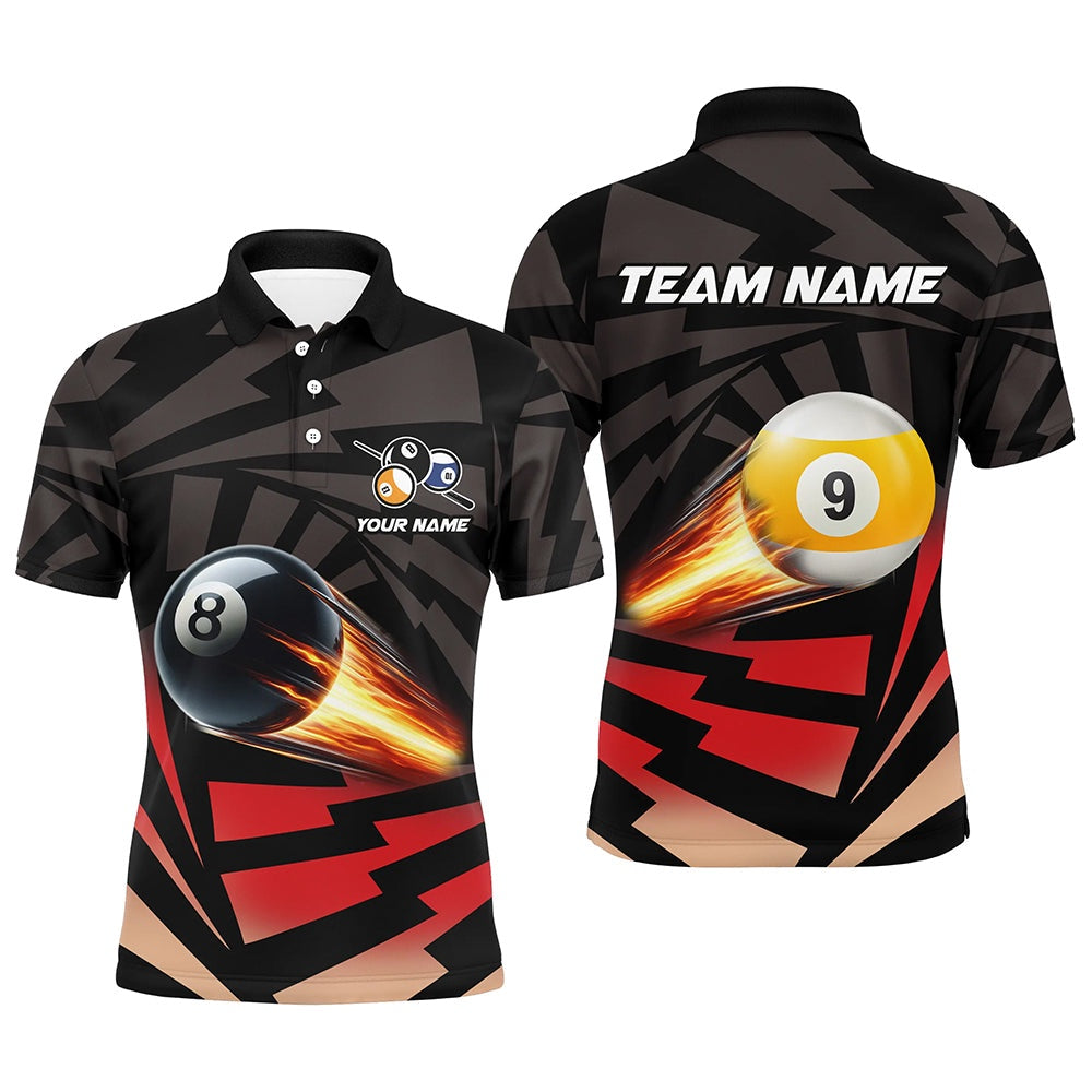 Billiard Polo Shirts, Personalized 8 Ball & 9 Ball Light Fire Billiard Shirts Custom Billiard Apparel Jerseys, Billiards Team Shirts