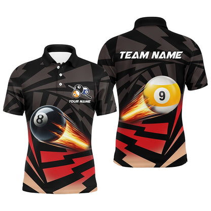 Billiard Polo Shirts, Personalized 8 Ball & 9 Ball Light Fire Billiard Shirts Custom Billiard Apparel Jerseys, Billiards Team Shirts