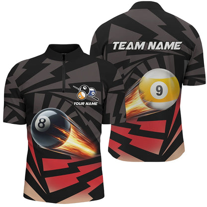 Billiard Polo Shirts, Personalized 8 Ball & 9 Ball Light Fire Billiard Shirts Custom Billiard Apparel Jerseys, Billiards Team Shirts