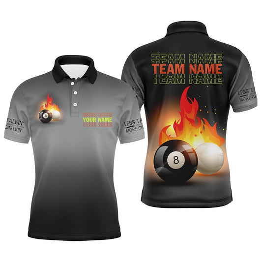 Billiard Polo Shirts, Personalized 8 Ball And Cue Ball Pool Black 3D Polo Shirts, Custom Name Billiards Jerseys, Billiards Team Shirts