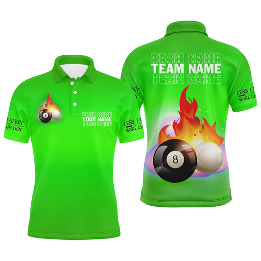 Billiard Polo Shirts, Personalized 8 Ball And Cue Ball Pool Green 3D Polo Shirts, Custom Name Billiard Jerseys, Billiards Team Shirts