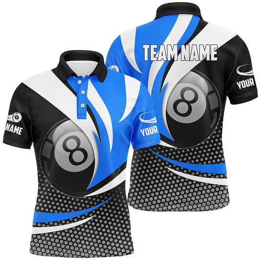 Billiard Polo Shirts, Personalized 8 Ball Billiard Blue Version 3D Polo Shirts Best Custom Gifts For Pooler, Billiards Team Shirts
