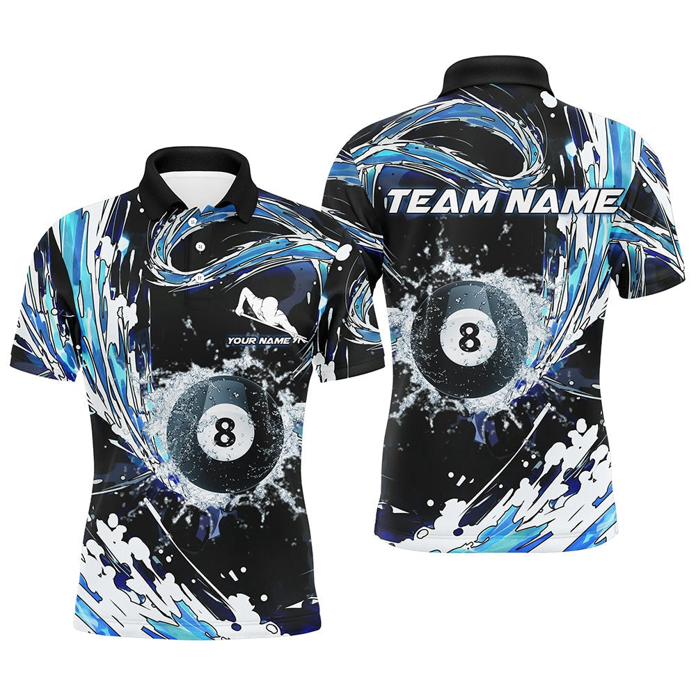 Billiard Polo Shirts, Personalized 8 Ball Billiard Blue Waves 3D All Over Print Polo Shirts, Pool Lover Shirts, Billiards Team Shirts