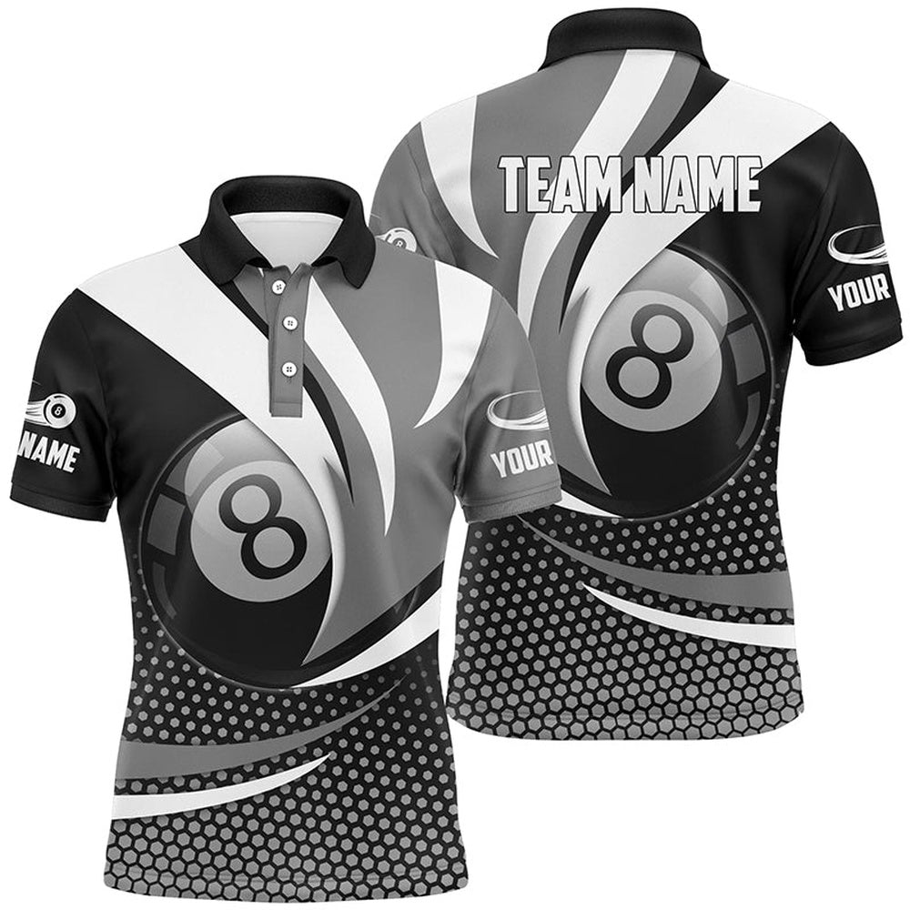 Billiard Polo Shirts, Personalized 8 Ball Billiard Grey Version 3D Polo Shirts Best Custom Gifts For Pooler, Billiards Team Shirts