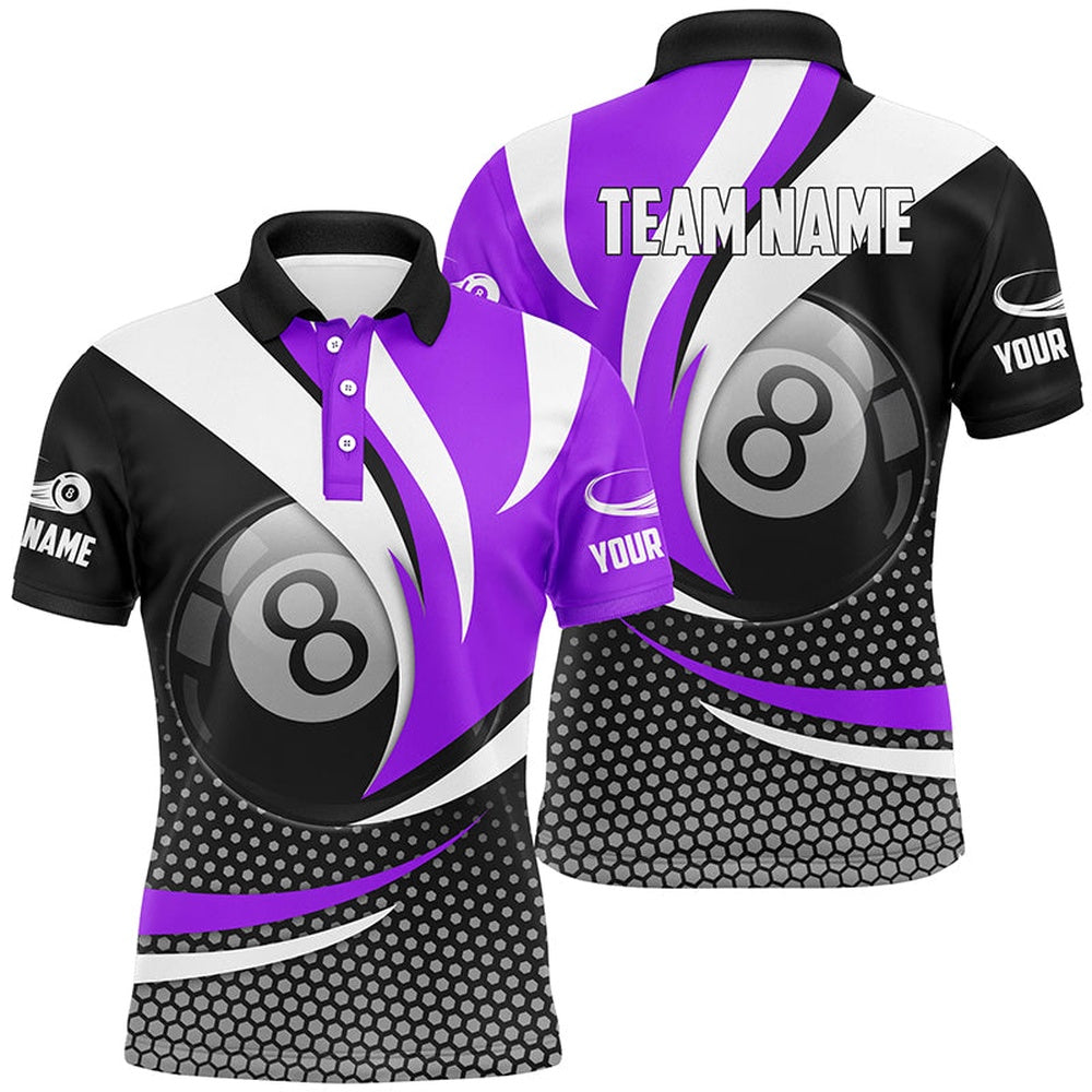 Billiard Polo Shirts, Personalized 8 Ball Billiard Purple Version 3D Shirts Best Custom Gifts For Pooler, Billiards Team Shirts