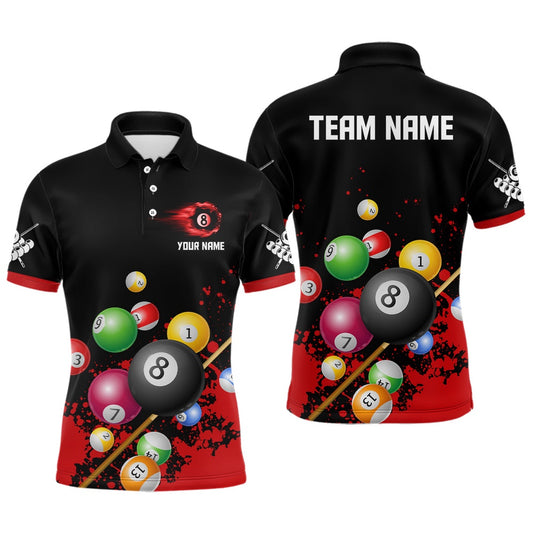 Billiard Polo Shirts, Personalized 8 Ball Billiard Red 3D Polo Shirts, Custom Name Billiard Pool Team Jerseys, Billiards Team Shirts