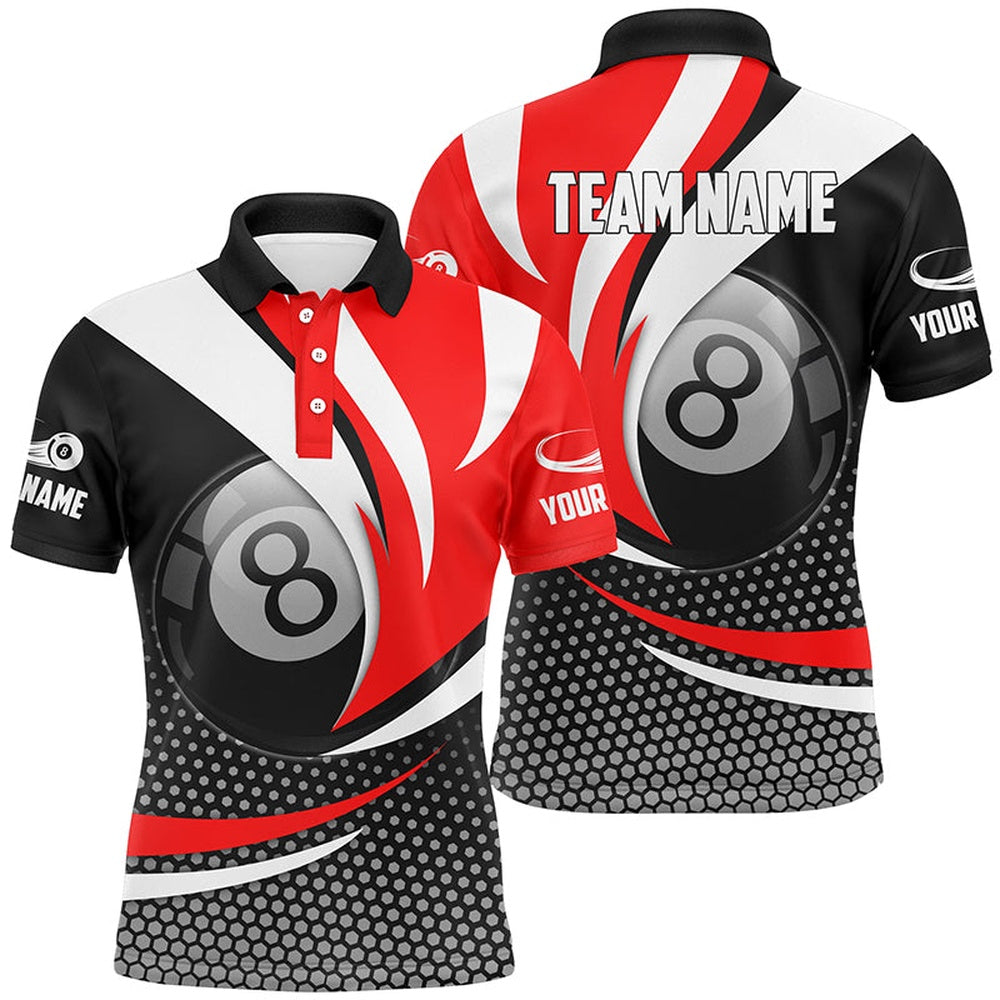 Billiard Polo Shirts, Personalized 8 Ball Billiard Red Version 3D Polo Shirts Best Custom Gifts For Pooler, Billiards Team Shirts