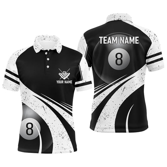 Billiard Polo Shirts, Personalized 8 Ball Billiard White Black 3D Polo Shirts, Custom Pool Billiard Balls Jerseys, Billiards Team Shirts