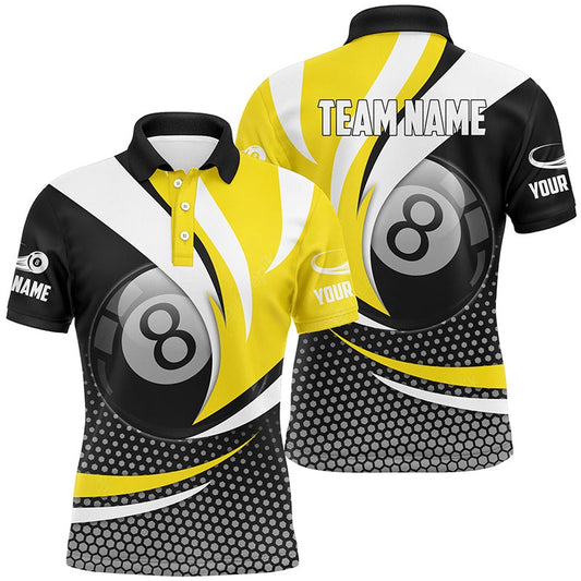 Billiard Polo Shirts, Personalized 8 Ball Billiard Yellow Version 3D Polo Shirts Best Custom Gifts For Pooler, Billiards Team Shirts
