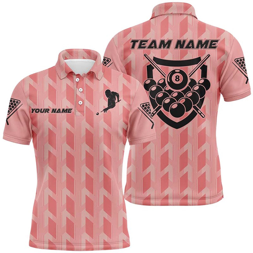 Billiard Polo Shirts, Personalized 8 Ball Billiards Pink 3D Polo Shirts, Custom Name Players Billiards Jerseys, Billiards Team Shirts