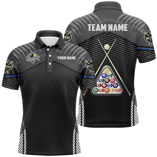 Billiard Polo Shirts, Personalized 8 Ball Billiards Sport Black 3D Polo Shirts, Custom Billiard Balls Jerseys, Billiards Team Shirts
